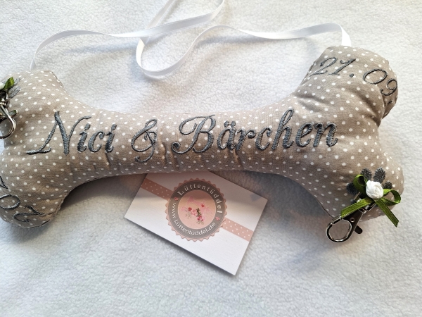 ♥ Ringkissen Knochen Punkte Wunschname Stickerei Hochzeit Hochzeitsknochen Just Married I Do